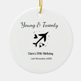 Ornamento De Cerâmica Jovem e vinte aventura feliz aniversário adicione 