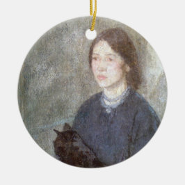 Ornamento De Cerâmica Jovem Segurando um Gato Negro (por Gwen John)
