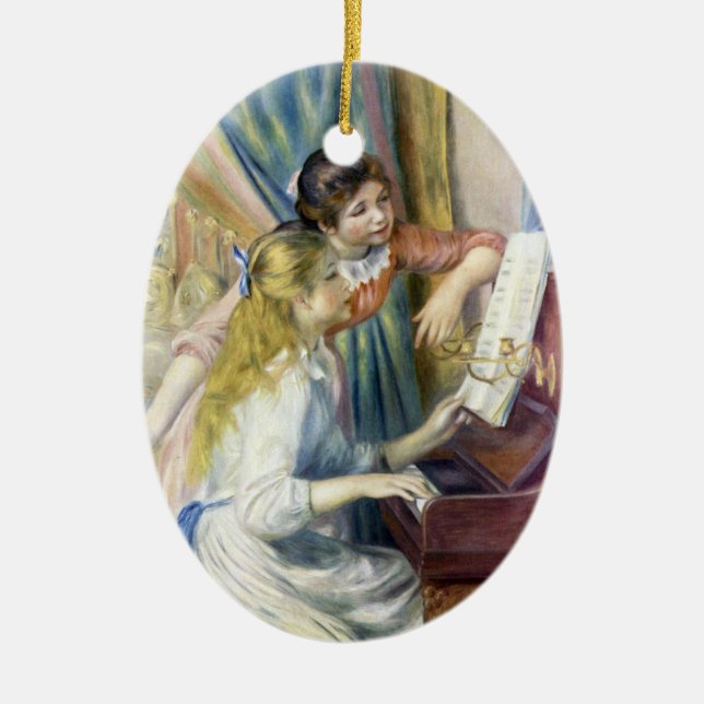 Ornamento De Cerâmica Jovens Garotas no Piano por Pierre Renoir (Frente)