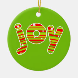 Ornamento De Cerâmica JOY at Christmas, Red & Green Stripes