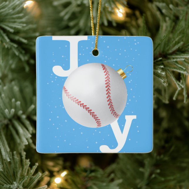 Ornamento De Cerâmica Joy bauble no baseball céu azul Feriado de Natal (Árvore)