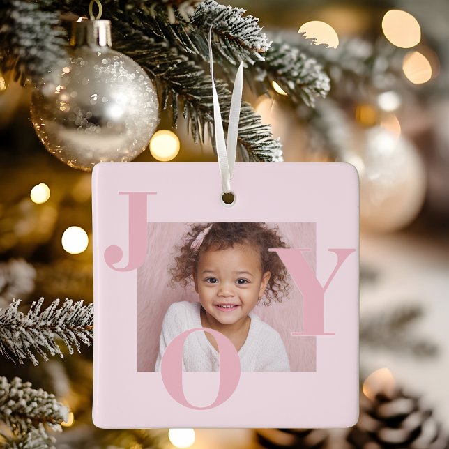 Ornamento De Cerâmica JOY Blush Pink Modern Christmas | Personalized (Criador carregado)