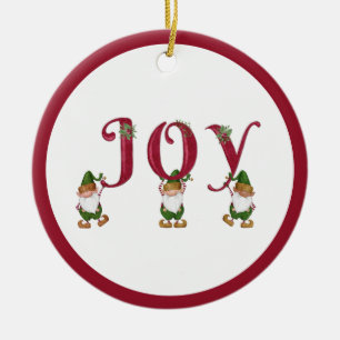 Ornamento De Cerâmica JOY Christmas Elves com cartas
