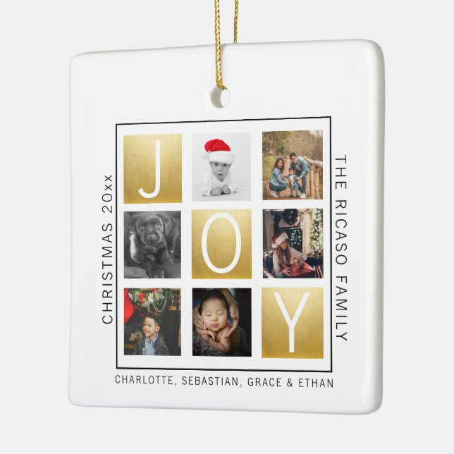 Ornamento De Cerâmica Joy Christmas Personalised Photo (Esquerda)