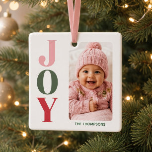 Ornamento De Cerâmica JOY Foto Personalizada da Família Natal Moderno