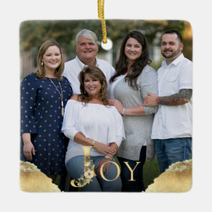 Ornamento De Cerâmica Joy Gold Foil 2 Sided Family Foto Natal