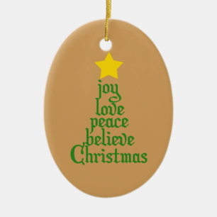 Ornamento De Cerâmica Joy, Love, Peace, Acredite, Natal