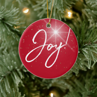 Ornamento De Cerâmica Joy, ou sua mensagem, texto branco em vermelho pro