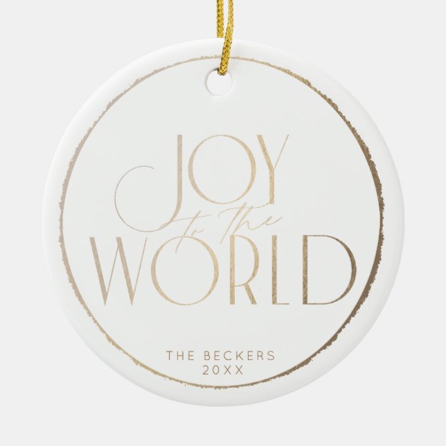 Ornamento De Cerâmica Joy para o quadro mundial faux-gold Natal/Férias (Frente)