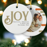 Ornamento De Cerâmica Joy Photo Christmas Personalizado<br><div class="desc">Joy,  Photo Template Christmas Ornament com ousado padrão moderno - adicione sua própria foto e texto a este Ornament de Ricaso - com um padrão de tendência em tons verdes e laranja mudos. ALTERE A FOTO DA AMOSTRA PARA O SEU</div>