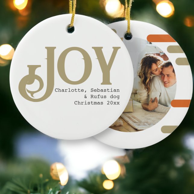 Ornamento De Cerâmica Joy Photo Christmas Personalizado (Joy Photo Christmas Personalized Ceramic Ornament from Ricaso)