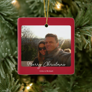 Ornamento De Cerâmica Joy Red Photo Feliz Natal