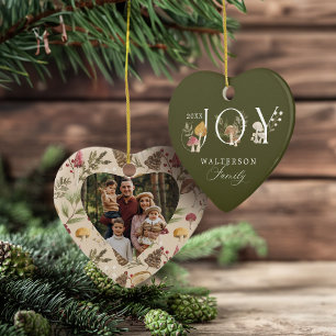 Ornamento De Cerâmica Joy Rustic Woodsy Watercolor Foto da Família Mushr