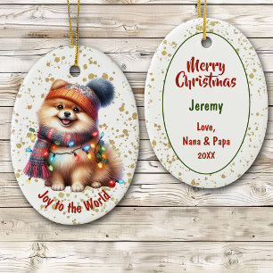 Ornamento De Cerâmica Joy to the World Pomeranian Puppy