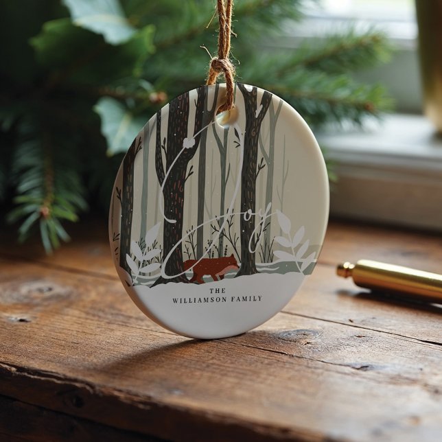 Ornamento De Cerâmica Joy Woodland Winter Wonderland Forest Fox Fox (Joy Woodland Winter Wonderland Forest Fox Photo Ceramic Ornament)