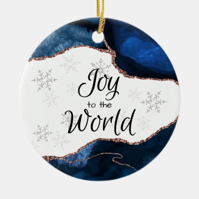 Ornamento De Cerâmica Joy World Elegant Blue Glitter Geode (Frente)