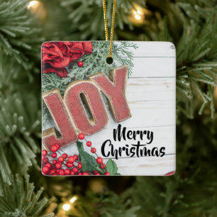 Ornamento De Cerâmica Joy & Wreath Holiday