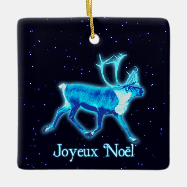 Ornamento De Cerâmica Joyeux Noё l - Azul-Caribe (Reindeer) (Frente)
