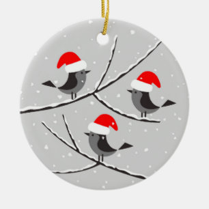 Ornamento De Cerâmica Joyeux Noël des oiseaux bonnet de Père Noël