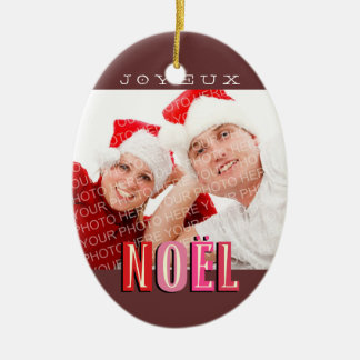 Ornamento De Cerâmica Joyeux Noel funky rosa vermelho natal