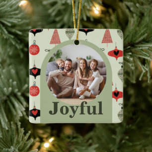 Ornamento De Cerâmica Joyful 4 Family Photo Collage Arco Verde de Natal