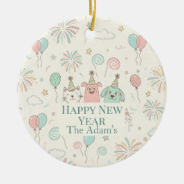 Ornamento De Cerâmica Joyful Happy New Year 2026 Name