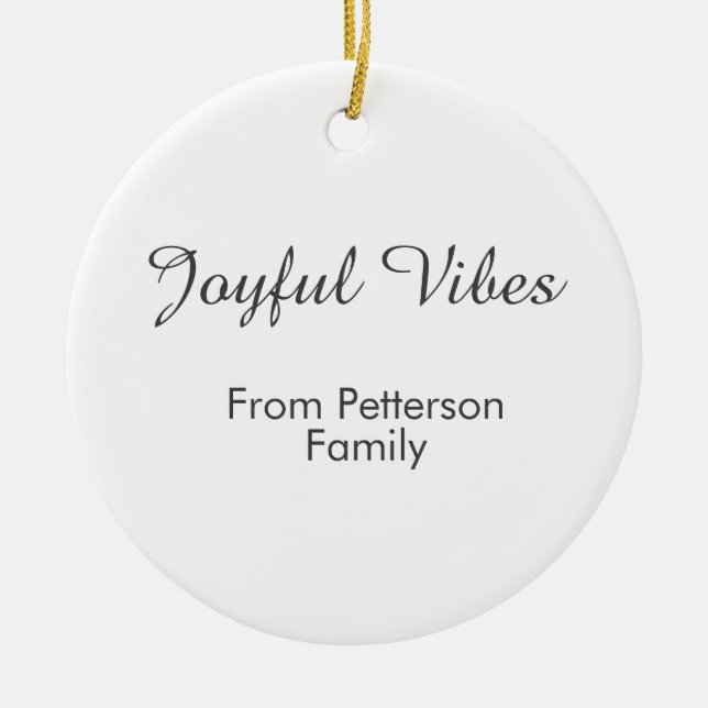 Ornamento De Cerâmica Joyful Vibes red Christmas add family name date  (Frente)