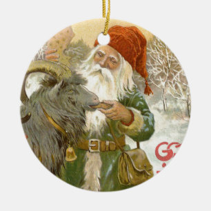 Ornamento De Cerâmica Jultomten alimenta a cabra de Yule um biscoito
