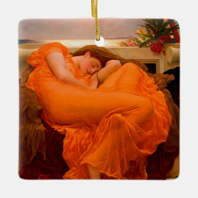 Ornamento De Cerâmica Junho flamejante por Lord Frederic Leighton (Frente)