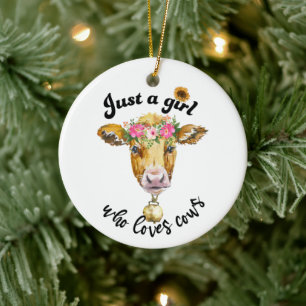Ornamento De Cerâmica Just a girl who loves cows cute cow watercolor art