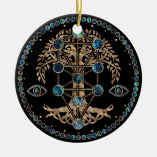 Ornamento De Cerâmica Kabbalah A Árvore da Vida Abalone e Dourado
