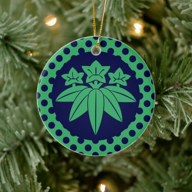 Ornamento De Cerâmica Kamakura Minamoto Mon marinho de clã japonês azul (Árvore)