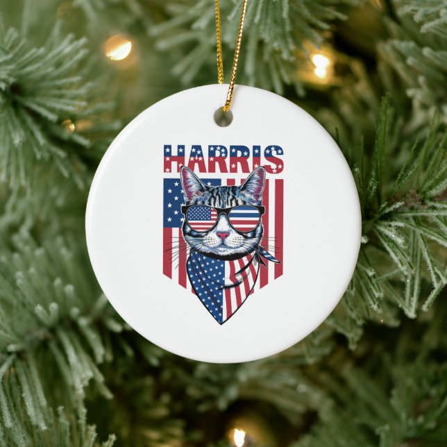 Ornamento De Cerâmica Kamala Harris para o Presidente 2024 Gato Engraçad (Árvore)