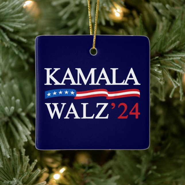 Ornamento De Cerâmica Kamala Harris Walz 2024 Obviamente Azul (Árvore)