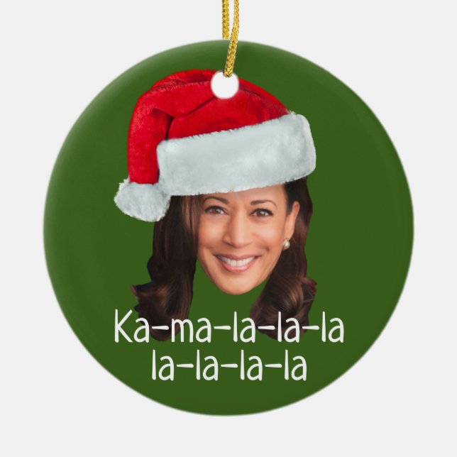 Ornamento De Cerâmica Kamala Santa Hat Biden Harris 2020 feriado engraça (Frente)