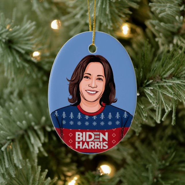 Ornamento De Cerâmica Kamala Ugly Sweater Biden Harris (Árvore)