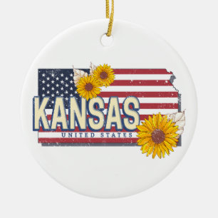 Ornamento De Cerâmica Kansas EUA - Retro State Map Vintage EUA