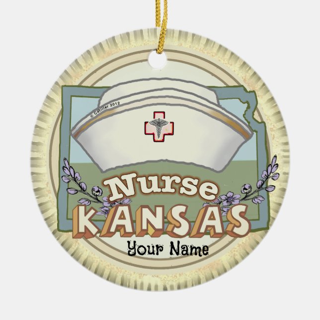 Ornamento De Cerâmica Kansas Nurse (Frente)