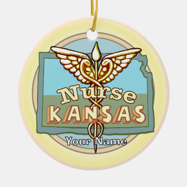 Ornamento De Cerâmica Kansas Nurse Caduceus (Frente)