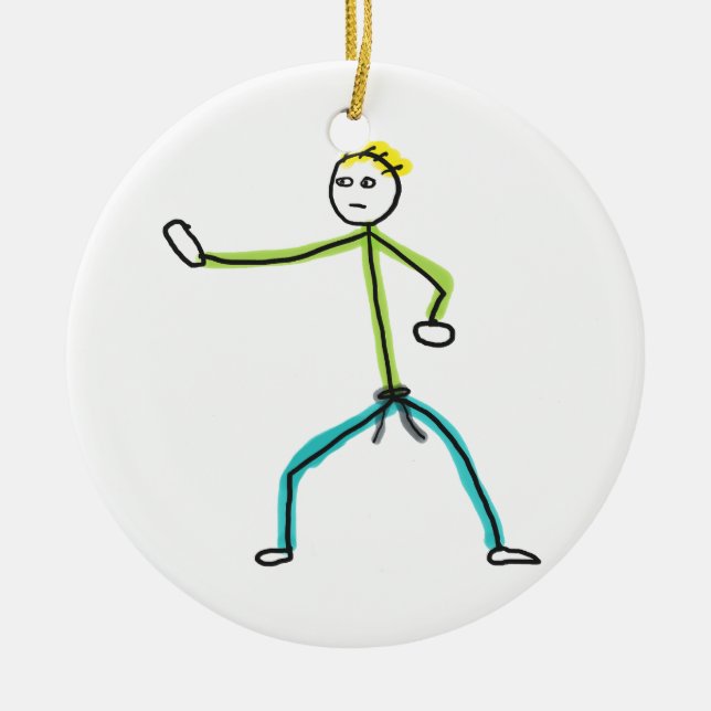 Ornamento De Cerâmica Karate Stickman (Frente)