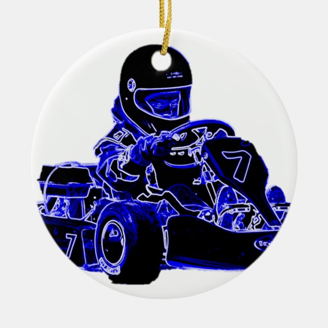 Ornamento De Cerâmica Kart que compete o azul e o branco (Frente)