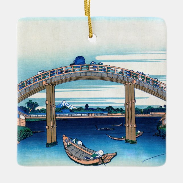 Ornamento De Cerâmica Katsushika Hokusai - Sob Ponte Mannen, Fukagawa (Frente)