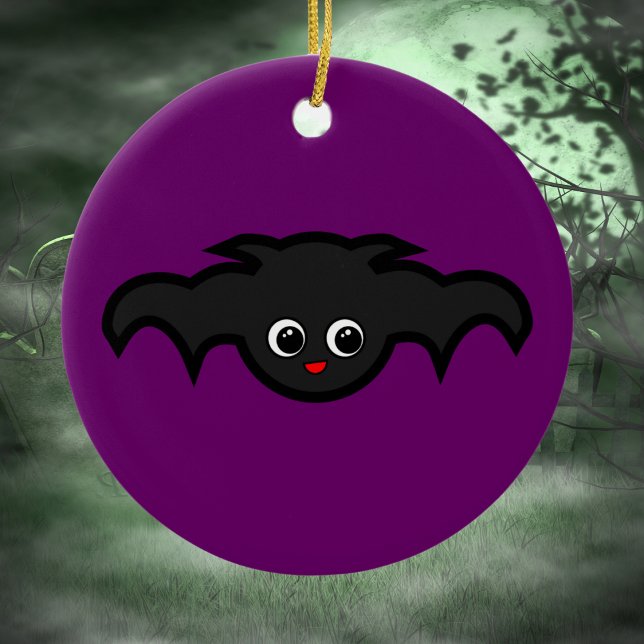 Ornamento De Cerâmica Kawaii Bat em preto e roxo (Criador carregado)