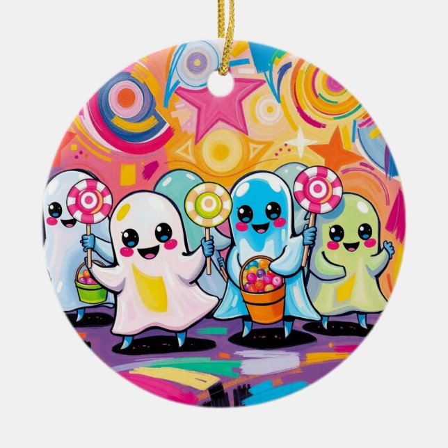 Ornamento De Cerâmica Kawaii Candy Parade Cartoon Colorido (Frente)