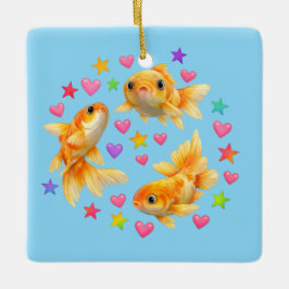 Ornamento De Cerâmica kawaii cute y2k rainbow goldfish 