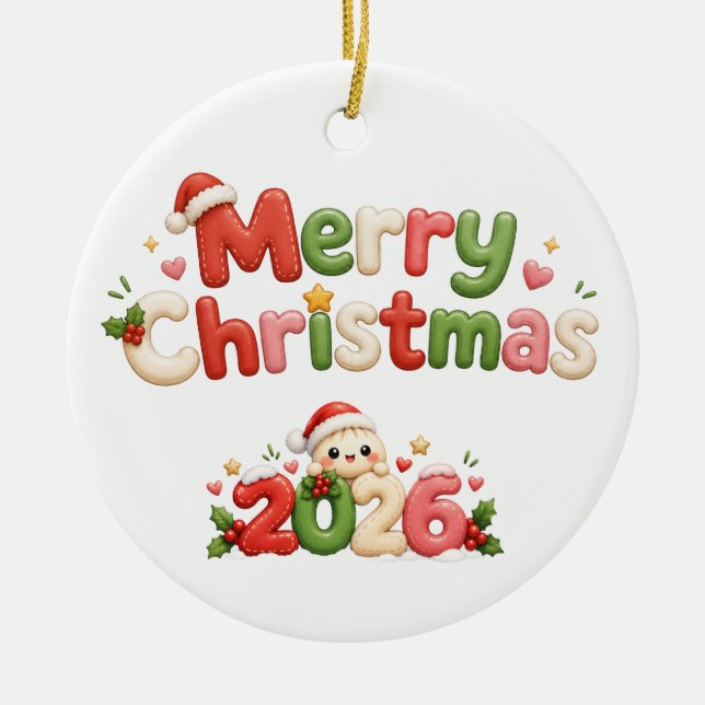 Ornamento De Cerâmica Kawaii Feliz Natal (Frente)