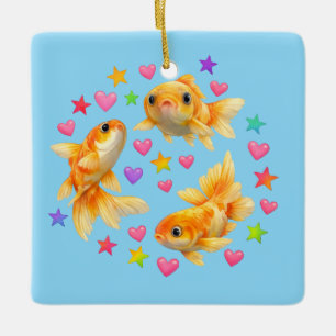 Ornamento De Cerâmica kawaii fofo y2k peixe dourado arco-íris