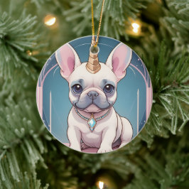 Ornamento De Cerâmica Kawaii French Bulldog Unicorn Pastel rosa