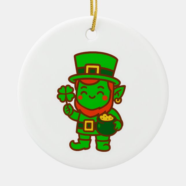 Ornamento De Cerâmica Kawaii Lucky Leprechaun (Frente)