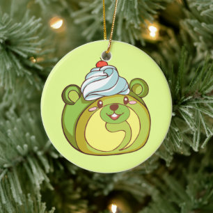 Ornamento De Cerâmica Kawaii Matcha - Bolo Roll Bear